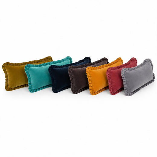 Cotton Velvet Lumbar Cushion Cover with frill