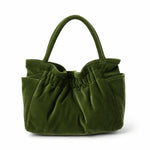 Thumbnail for Handmade Moss Green Velvet Shopper Tote | Soft Quilted Everyday Bag with Pockets | Cotton Lined