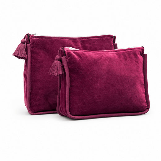 Velvet Cosmetic Bag – Small, Large, or Set of 2 | Handmade Washbags with Tassel Zipper | Cotton Lined