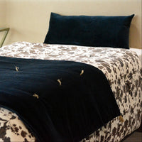 Thumbnail for Navy Cotton Velvet Bed Runner | Hand-Tucked Bed Scarf with Tassels | Luxury Sofa Throw