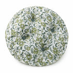 Thumbnail for Sage hand block print round chair pad with four velvet-covered buttons
