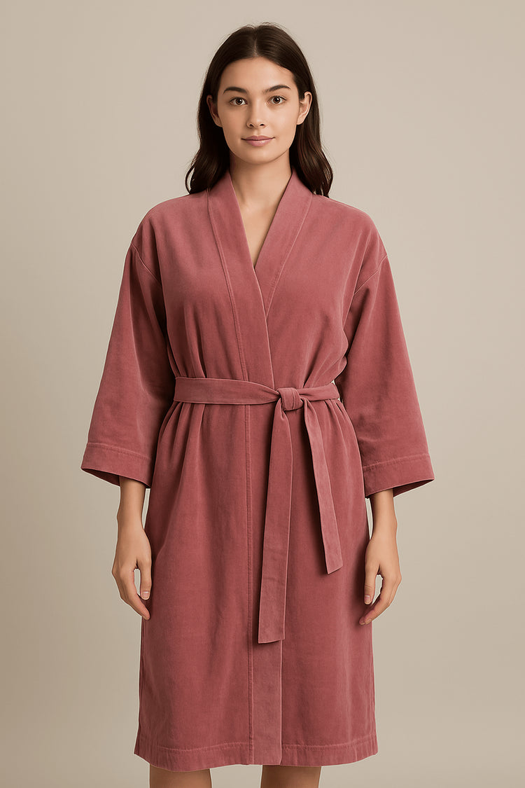 Dusty Pink Cotton Velvet Kimono