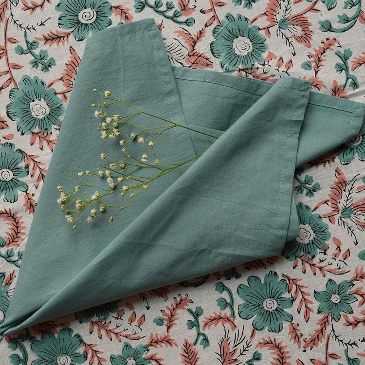 Sage solid cotton cambric cloth napkins with stitched hems