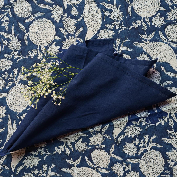 Navy Blue solid cotton cambric cloth napkins with stitched hems