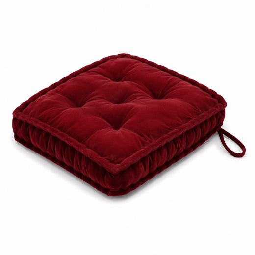 Dark red Cotton Velvet square Chair pad with ties