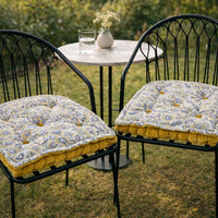 Thumbnail for Handmade U - Shape Chair Cushion with Ties white Flowers Print