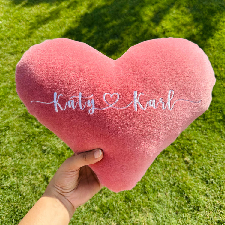 Personalized Heart Pillow - Custom Embroidered Velvet Cushion - Romantic Valentine’s Gift for Him/Her