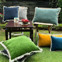 Thumbnail for Velvet Fringe Cushion Cover | Handmade Cotton Velvet Pillowcase | Decorative Throw Pillow Cover for Sofa or Patio