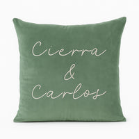 Thumbnail for Personalized Velvet Cushion Cover – Custom Name Pillowcase in Sage Green – Wedding Gift, Couple Pillow, Soft Velvet Throw Pillow Cover