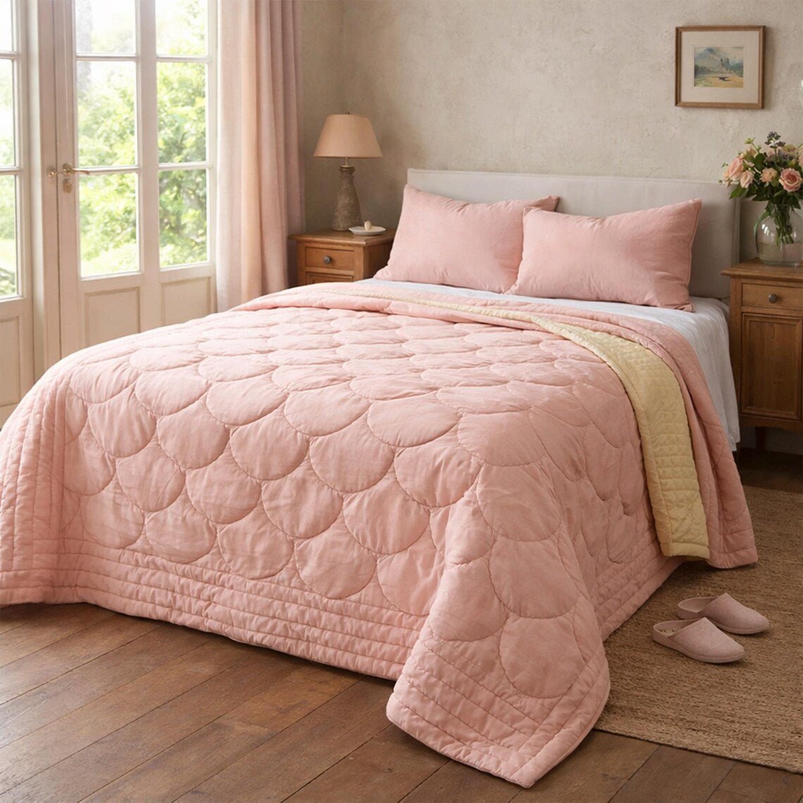 Luxury Velvet Quilt, Hand - Stitched Cotton Bedspread (Copy)