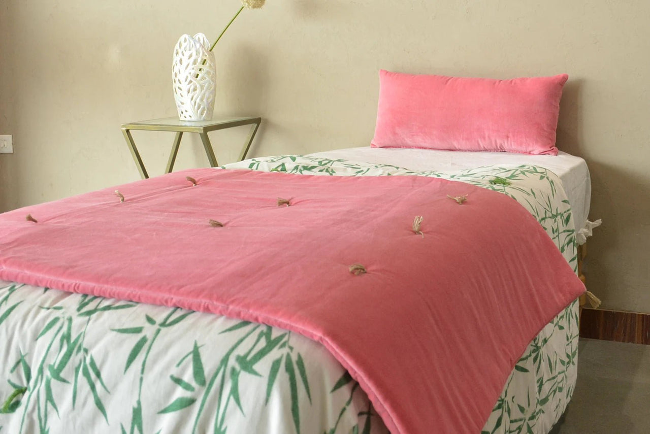 Rose Pink Velvet Bed Runner: Luxury Cotton Velvet Throw Blanket