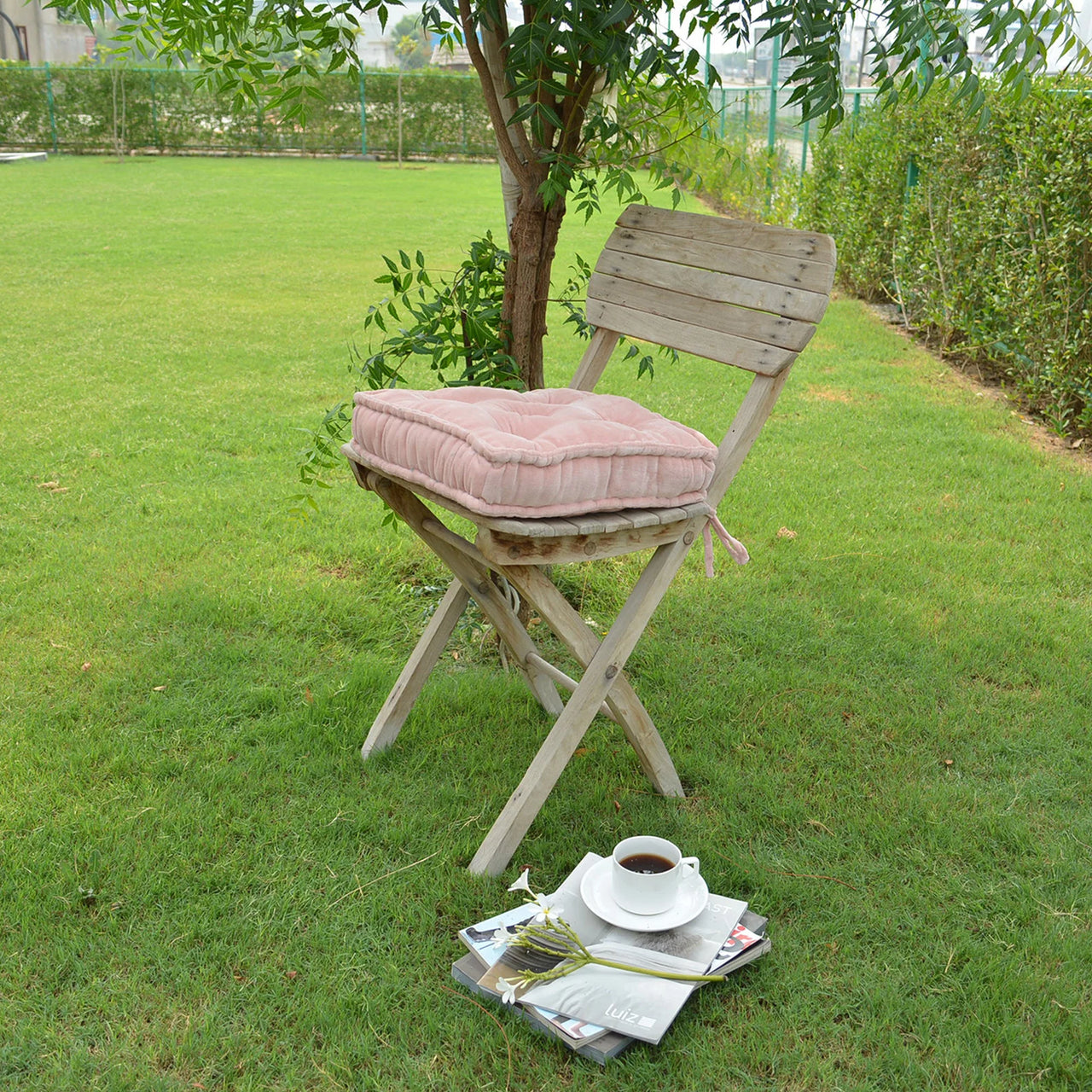 Velvet Chair Cushion with Ties: Square Cotton Seat Pad