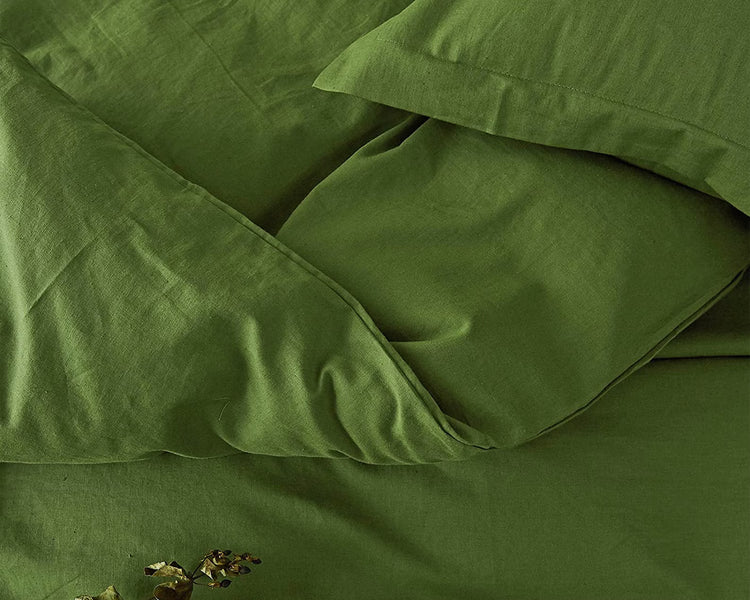 Moss Green Cotton Duvet Cover: 400 TC Washed Bedding Set