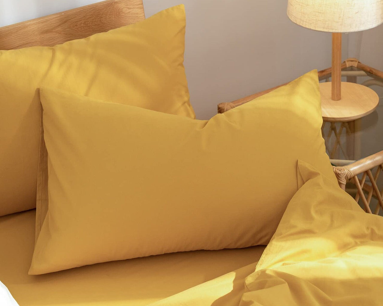 Mustard Washed Cotton Duvet Cover: 400 TC Yellow Bedding Set