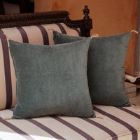 Thumbnail for Luxury Velvet and Natural Linen Cushion Cover (Set of 2)