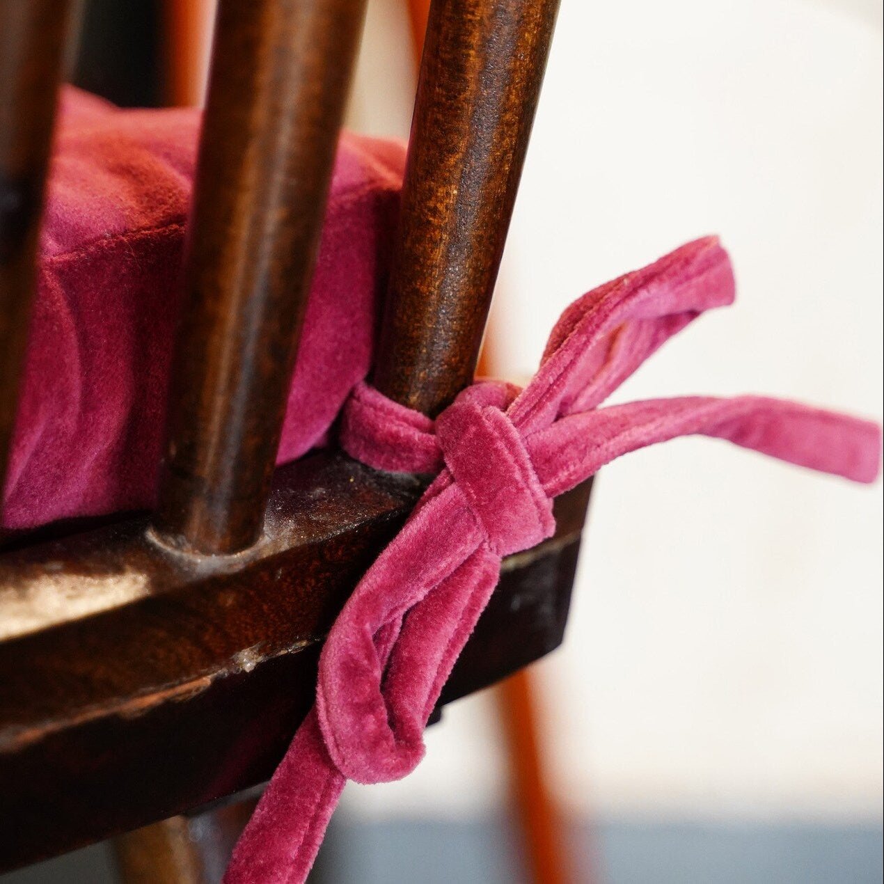 Velvet Chair Cushion with Ties: Square Cotton Seat Pad