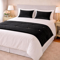 Thumbnail for Luxury Black Cotton Velvet Bed Runner: Twin, Full, King, Queen
