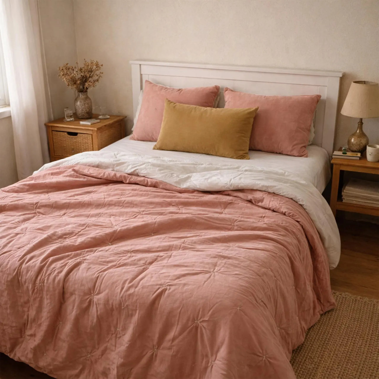 Handmade Cotton Velvet Quilt: Luxurious Tufted King size Throw
