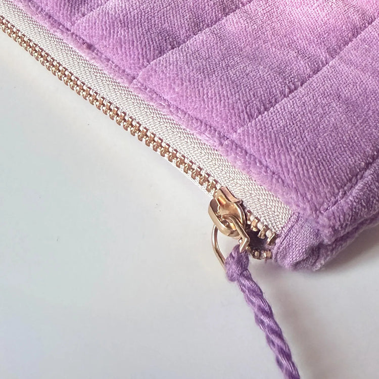 Personalized Cotton Velvet Zipper Pouch with Tassel – Custom Name Makeup Bag – YKK Gold Zip Cosmetic Case – Bridesmaid Gift