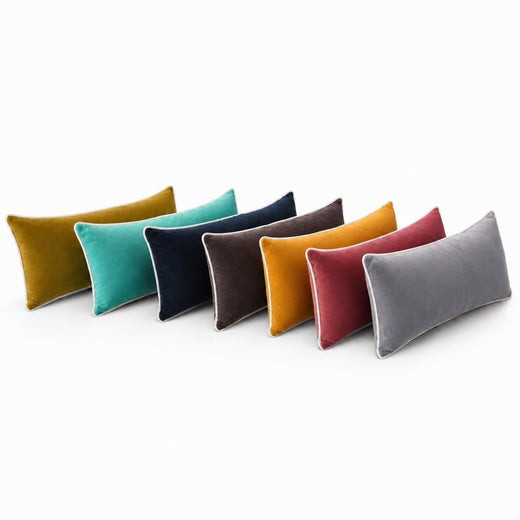 Cotton Velvet Lumbar Cushion Cover with Piping