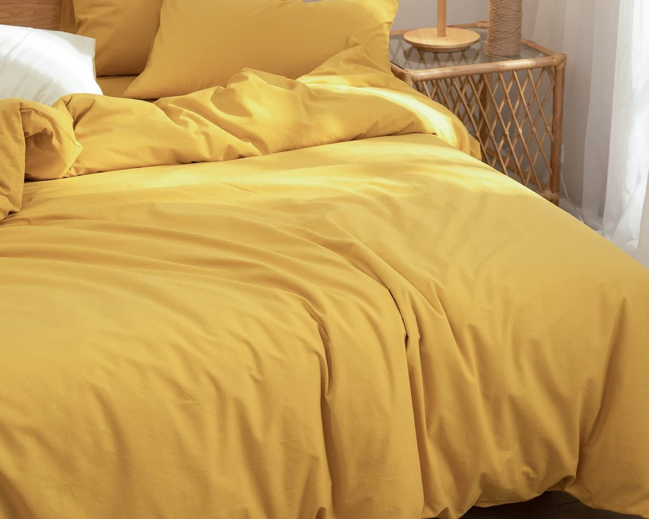 Mustard Washed Cotton Duvet Cover: 400 TC Yellow Bedding Set