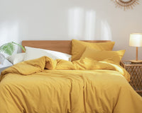 Thumbnail for Mustard Washed Cotton Duvet Cover: 400 TC Yellow Bedding Set