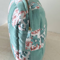 Thumbnail for Handmade Quilted Velvet & Block Print Pouch – Travel Makeup Bag | Soft Cosmetic Organizer | 7 Color Options