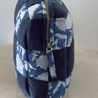 Thumbnail for Handmade Quilted Velvet & Block Print Pouch – Travel Makeup Bag | Soft Cosmetic Organizer | 7 Color Options