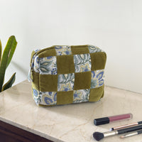 Thumbnail for Handmade Quilted Velvet & Block Print Pouch – Travel Makeup Bag | Soft Cosmetic Organizer | 7 Color Options