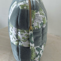 Thumbnail for Handmade Quilted Velvet & Block Print Pouch – Travel Makeup Bag | Soft Cosmetic Organizer | 7 Color Options
