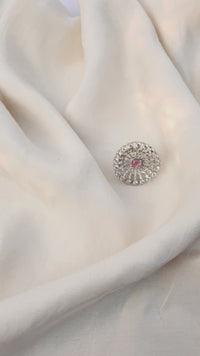 Adjustable Blush Pink CZ Statement Ring – Silver American Diamond Cocktail Ring