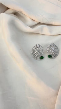 Green CZ American Diamond Leaf Earrings – Silver Tone Elegant Jewelry