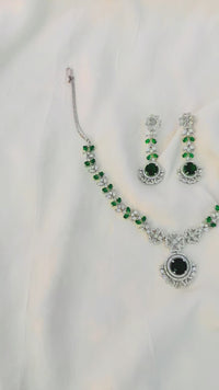 Emerald Green Crystal Jewelry Set – CZ AD Bridal Necklace & Earrings Set | Wedding Jewelry