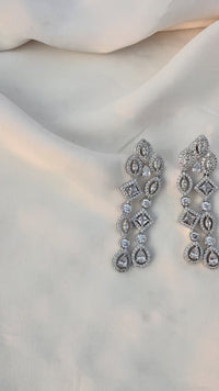 Elegant CZ Dangle Earrings – Silver Tone American Diamond Bridal Jewelry