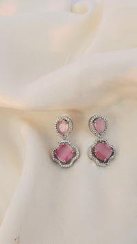 Designer Pink Crystal Drop Earrings – Silver Plated Gift for Her
