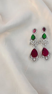 CZ Droplet Earrings – Ruby Emerald Multicolor Heavy Silver Finish Jewelry