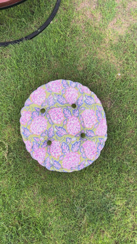 Moss Green & White Block Print Round Chair Pad – 4-Button Cotton Seat Cushion