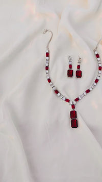 Ruby Red Bridal Necklace Set – Statement Wedding Jewelry with Earrings