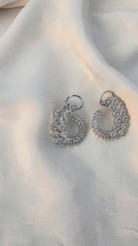 CZ Leaf Hoop Earrings – Silver Tone Indian Party Wear Jewelry