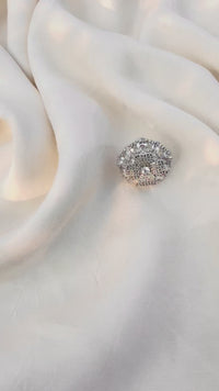 Elegant White American Diamond Ring – Adjustable Silver CZ Cocktail Ring for Prom