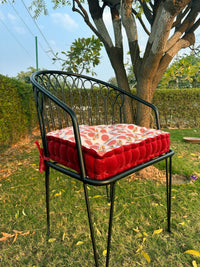 Thumbnail for Printed Cotton Chair Pad with Velvet Trim - Tufted Seat Cushion