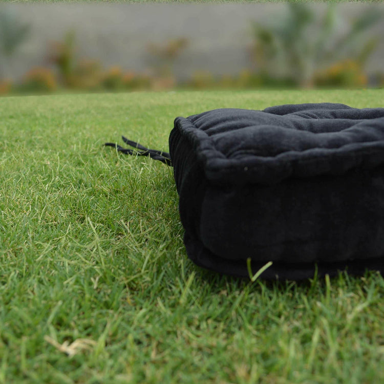 Black Cotton Velvet square Chair pad with ties