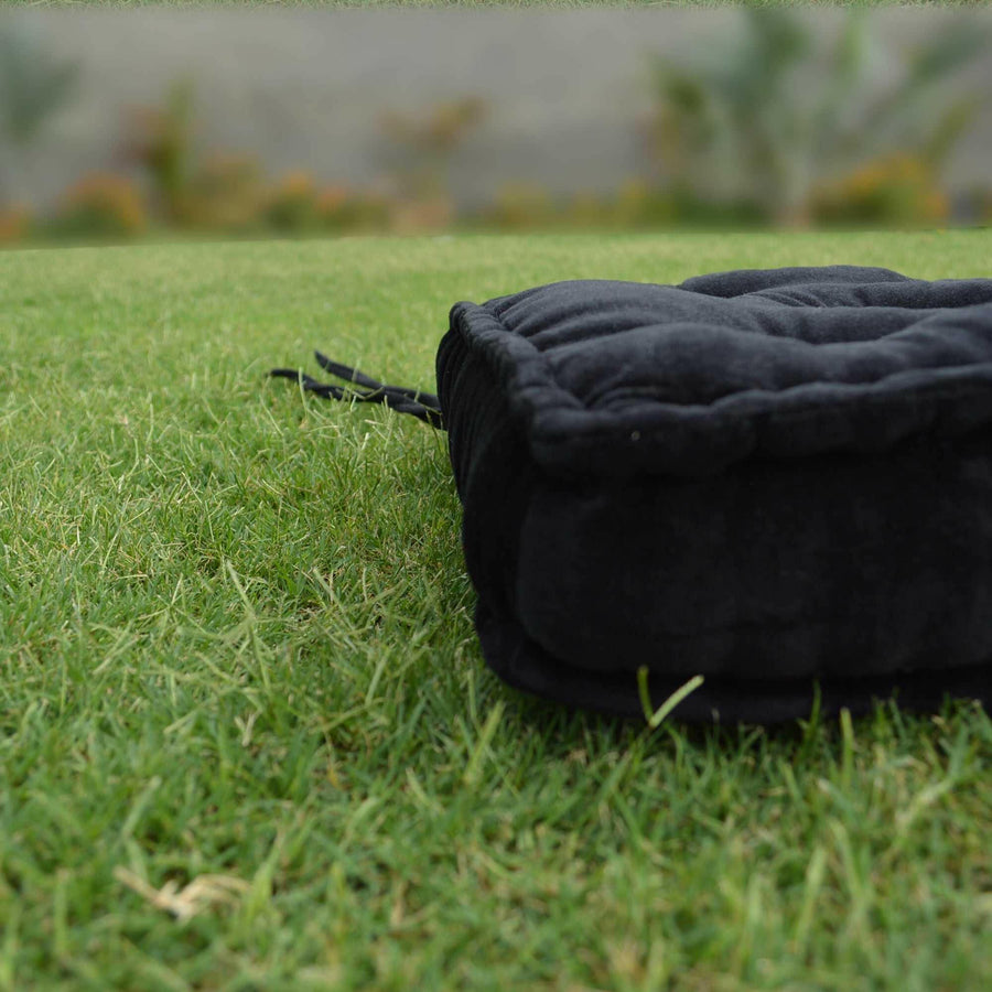 Black Cotton Velvet square Chair pad with ties