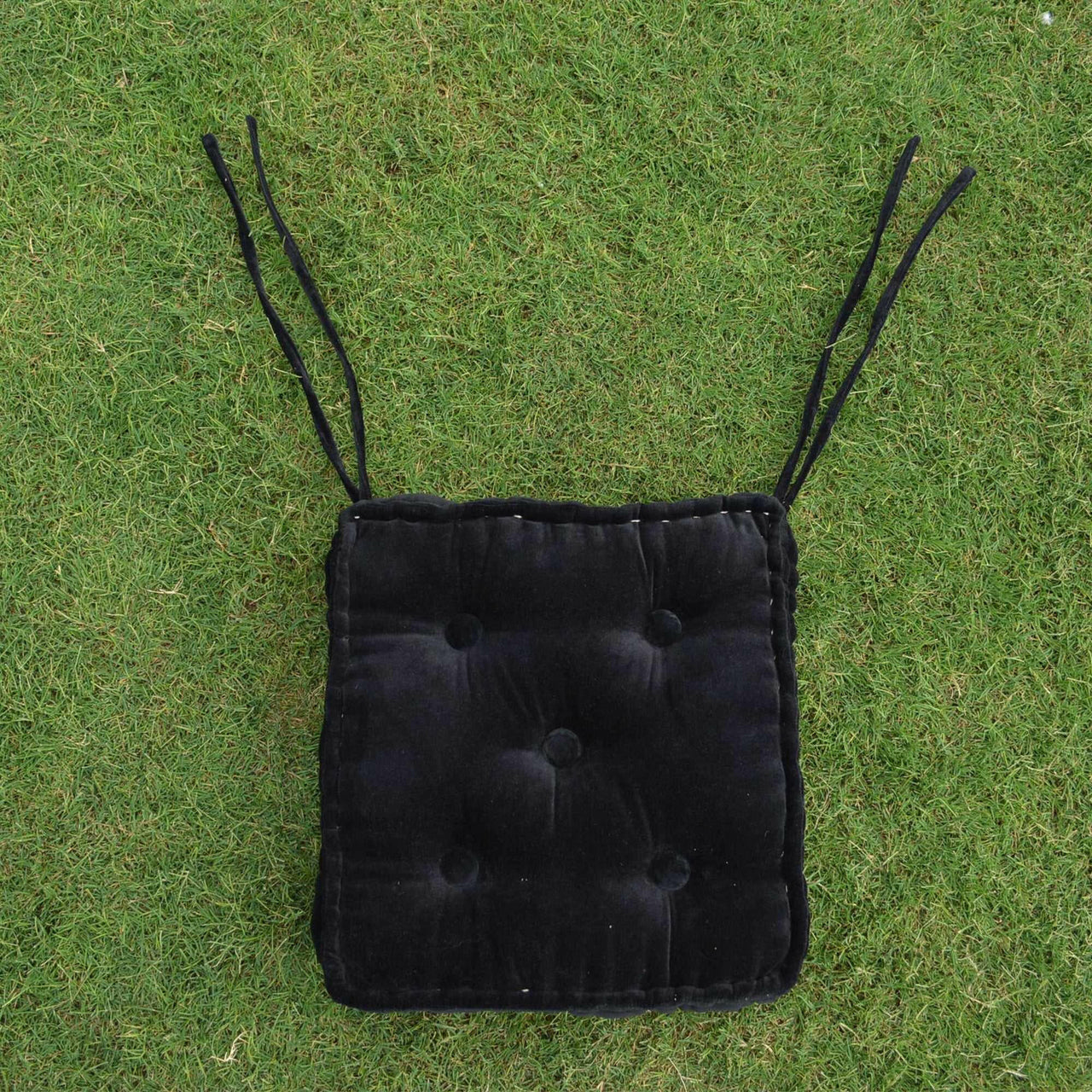 Black Cotton Velvet square Chair pad with ties