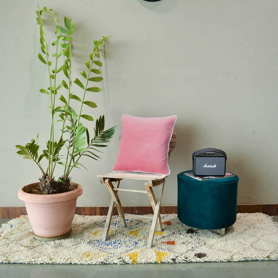 Dark Rose White pippin Cotton Velvet Cushion Cover