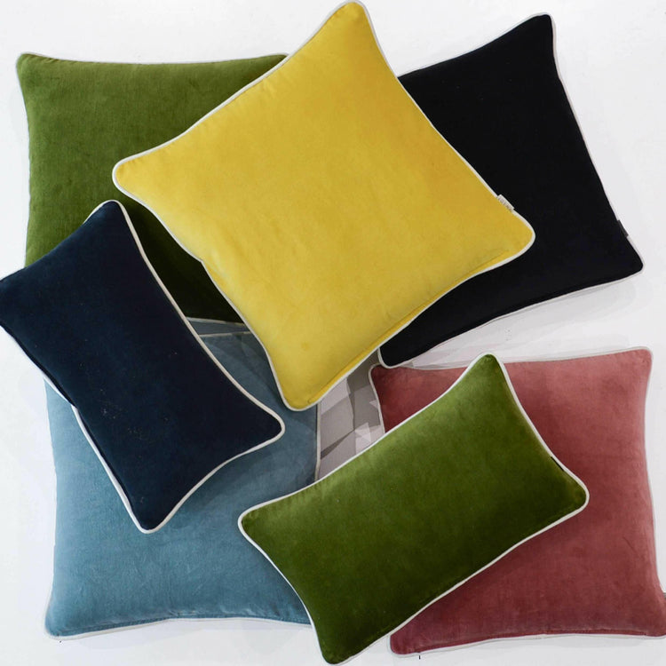 Dark Olive Brown White piping Cotton Velvet Cushion Cover
