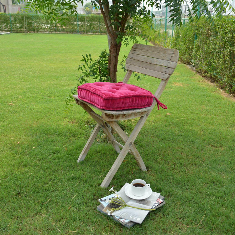 Fushia Cotton Velvet square Chair pad with ties