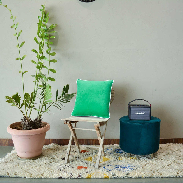 Jade Green White piping Cotton Velvet Cushion Cover