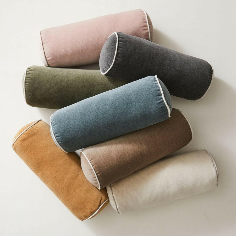 Luxury Cotton Velvet Bolster Cover white piping trim