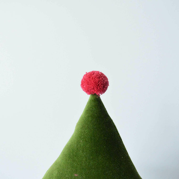 Christmas Tree Cushion - Moss Green Velvet on Sofa